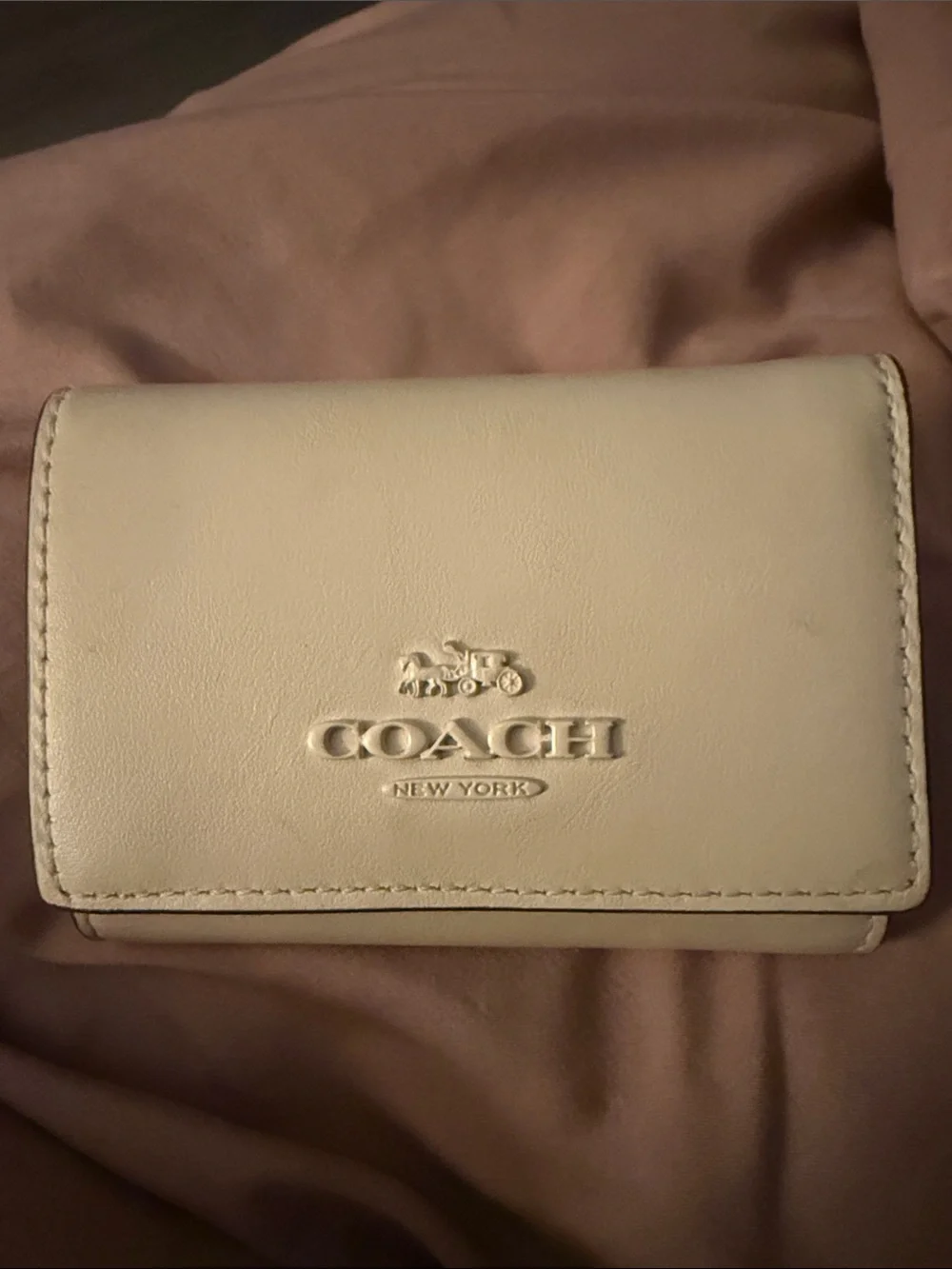Coach Cream Leather Compact Card Holder Wallet